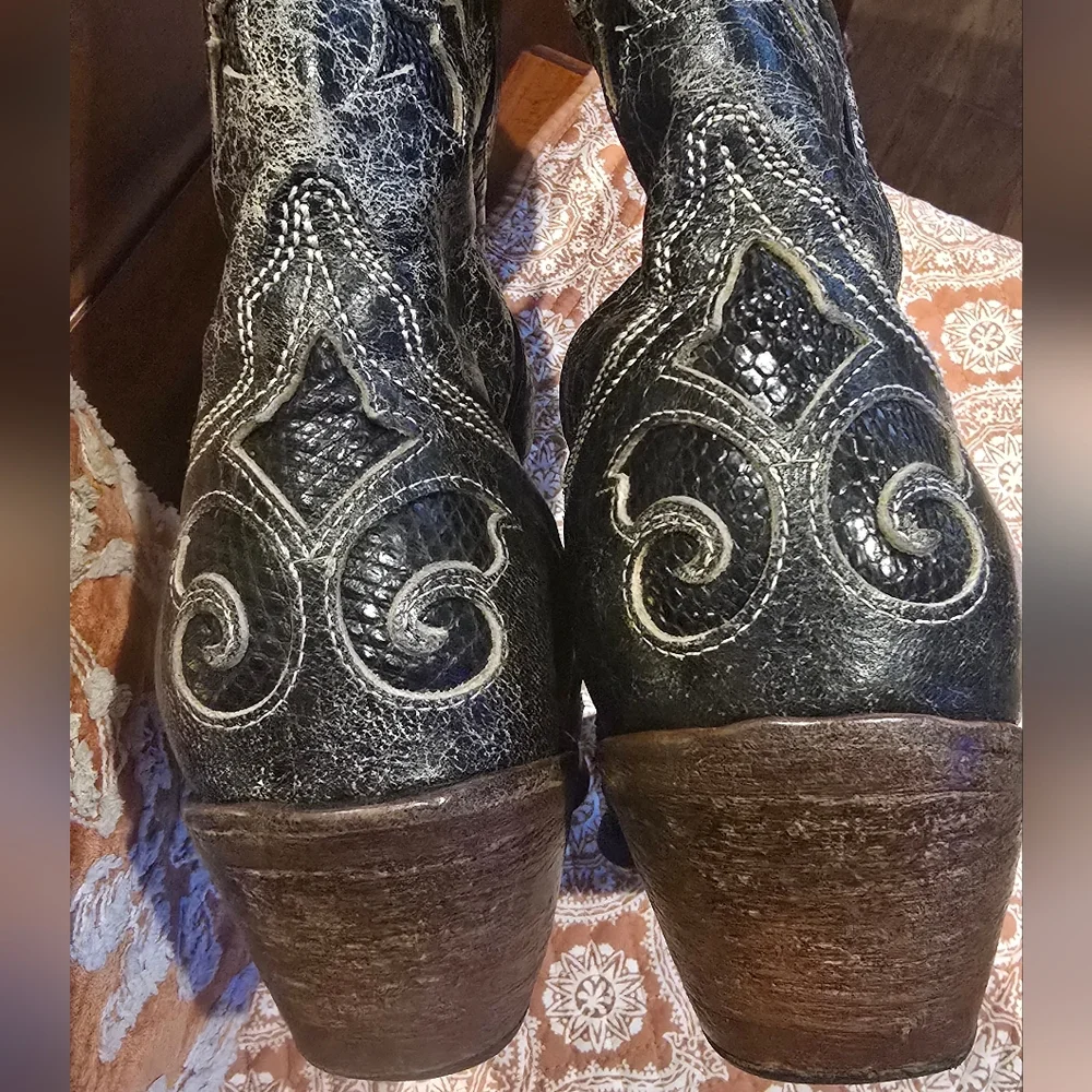 Corral Vintage **PRICE DROP! **C2108 Black Lizard Inlay Snip Toe Boot Size 9.5 - Picture 8 of 9